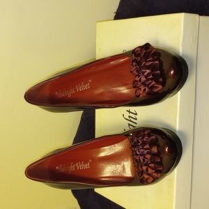 Burgundy patent leather heel